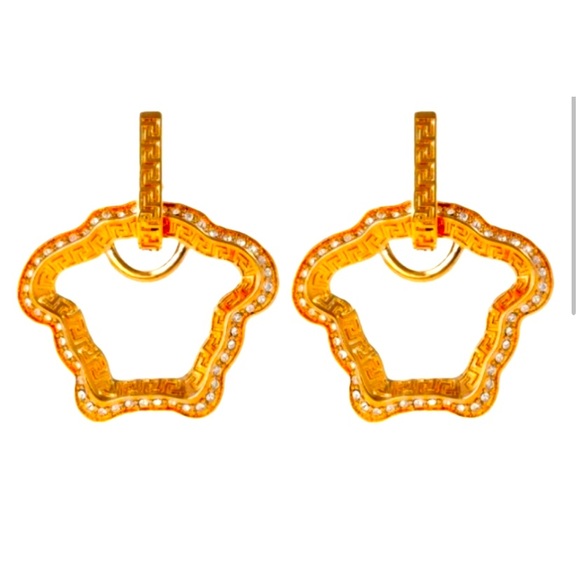 Versace Medusa Crystal Drop Hoop Earrings - 💖 - Picture 2 of 4